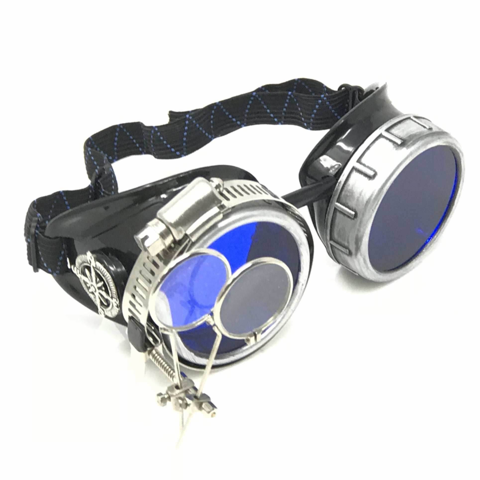 Diesel goth punk Metallic Goggles with magnifying eye loupes blue lenses - 