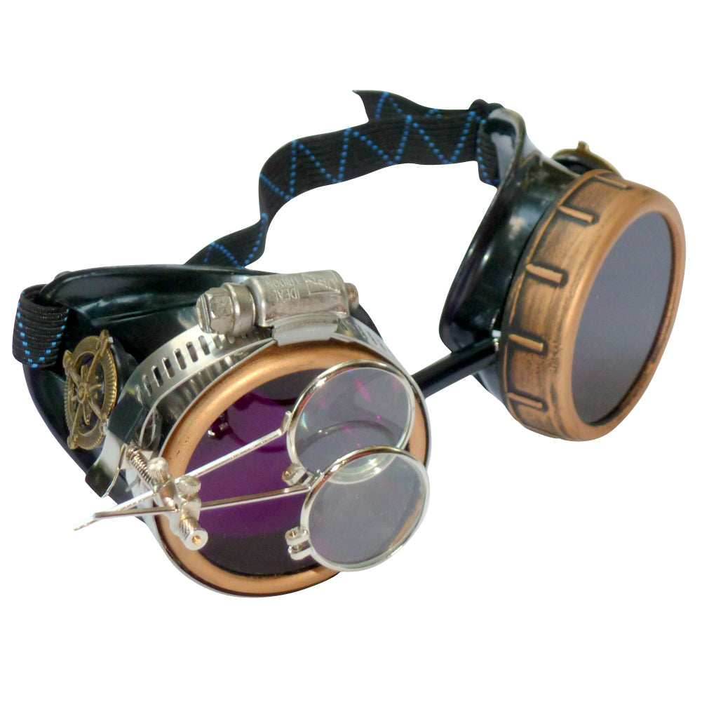 Steampunk Goggles with magnifying loupes purple lenses - 