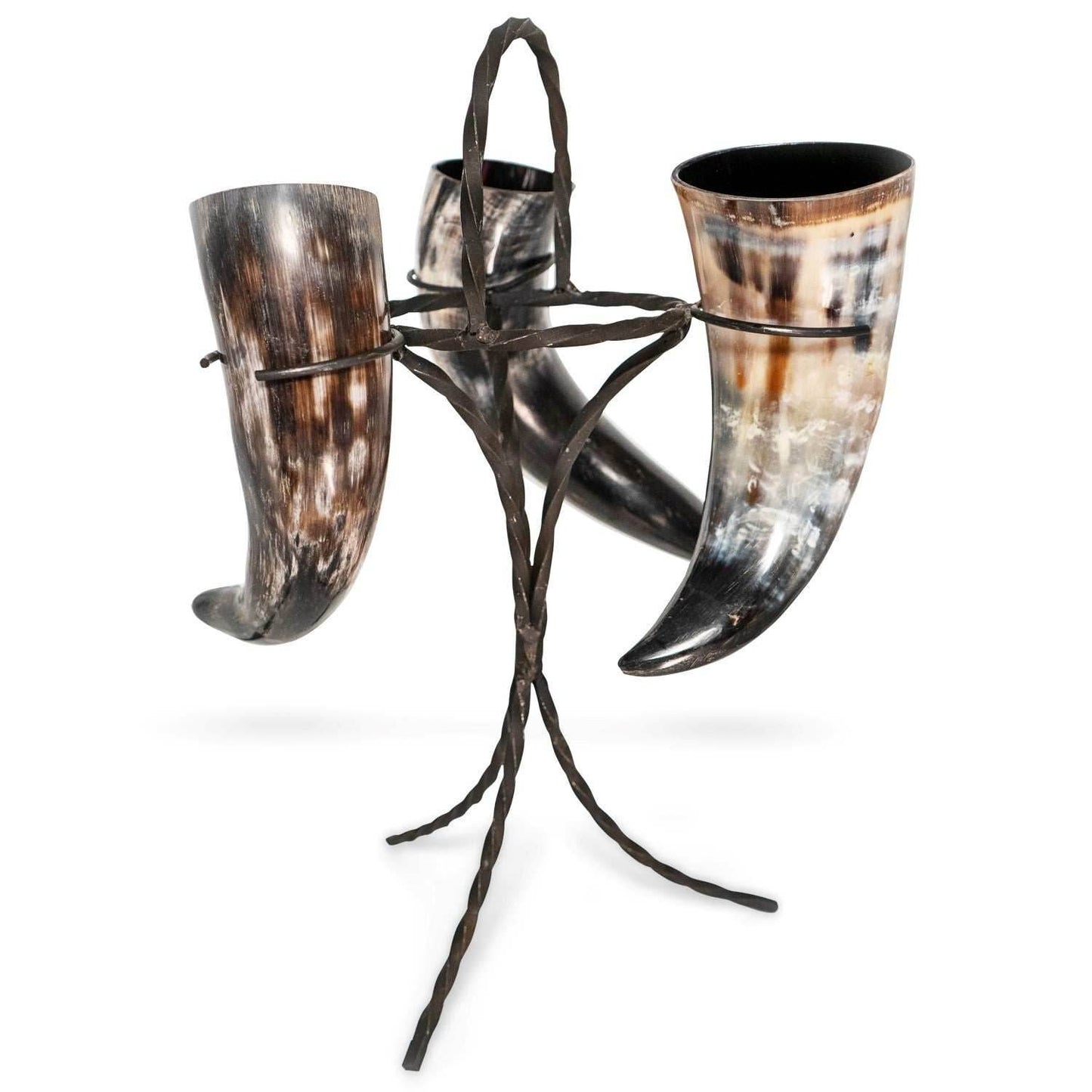 Drinking Horn Set (3) with Iron Stand - 
