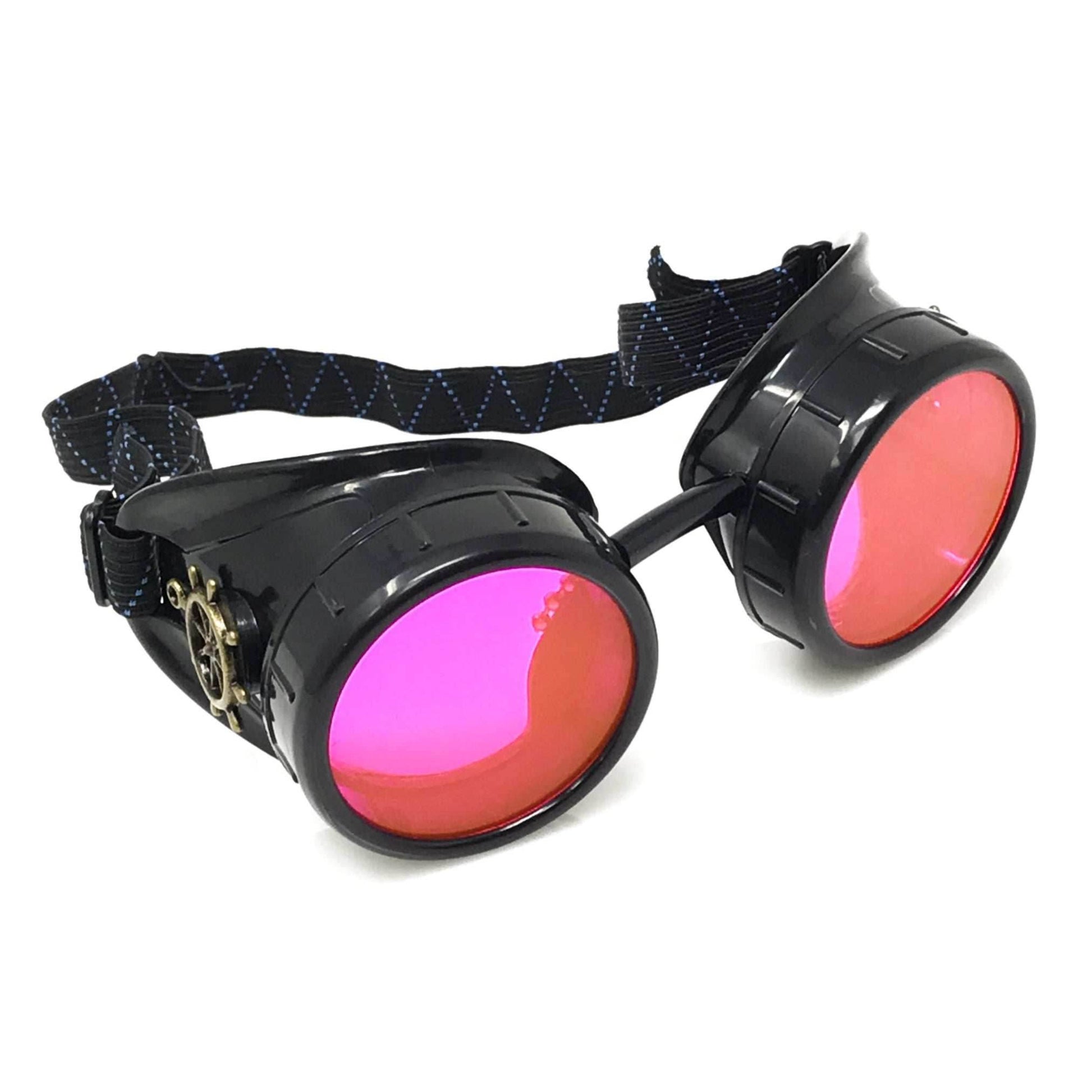 Steampunk Mad scientist goggles UV glow neon rave lenses - pink