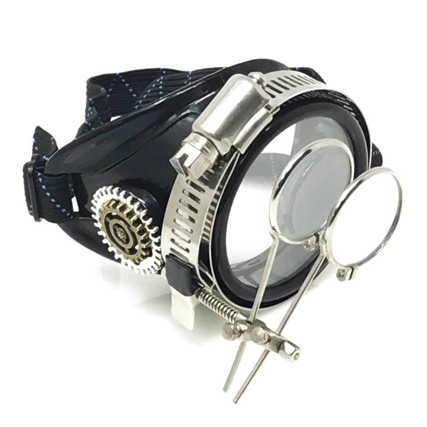 Airship captain pirate eyepatch monocle Rave goggle with magnifying eye loupes - clear