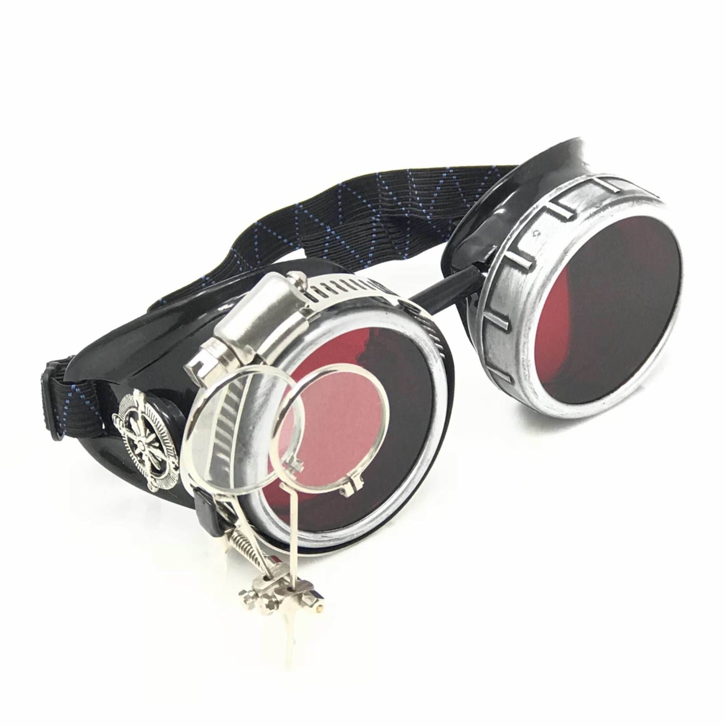 Diesel goth punk Metallic Goggles with magnifying eye loupes red lenses - 