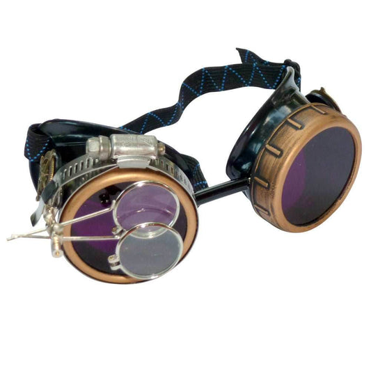 Steampunk Goggles with magnifying loupes purple lenses - 
