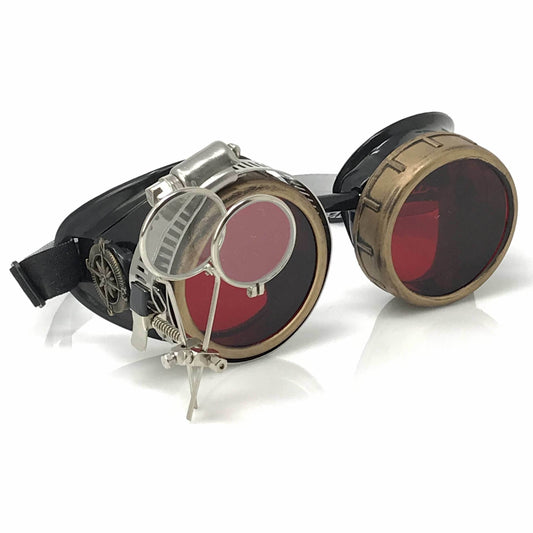 Steampunk Goggles with magnifying loupes red lenses - 
