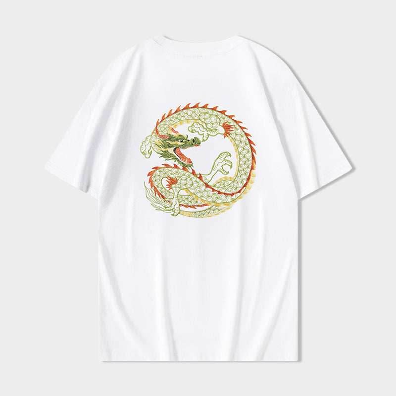 KH866 Golden Dragon Embroidery Tee - White / S