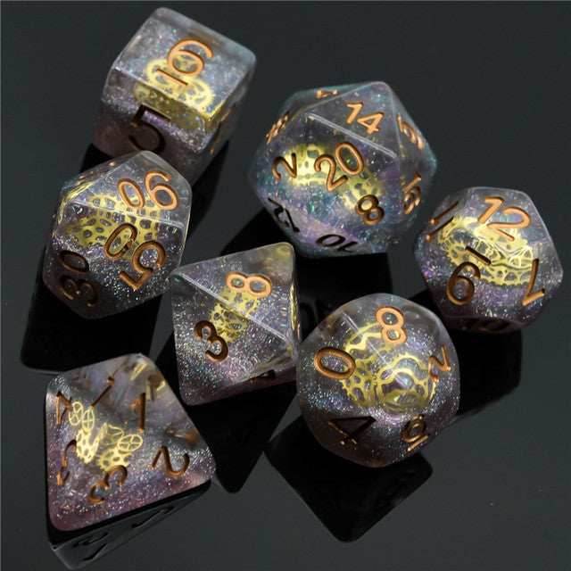 Glitter Mini Gearwheel Dice 7-Dice Dungeons and Dragons RPG - 