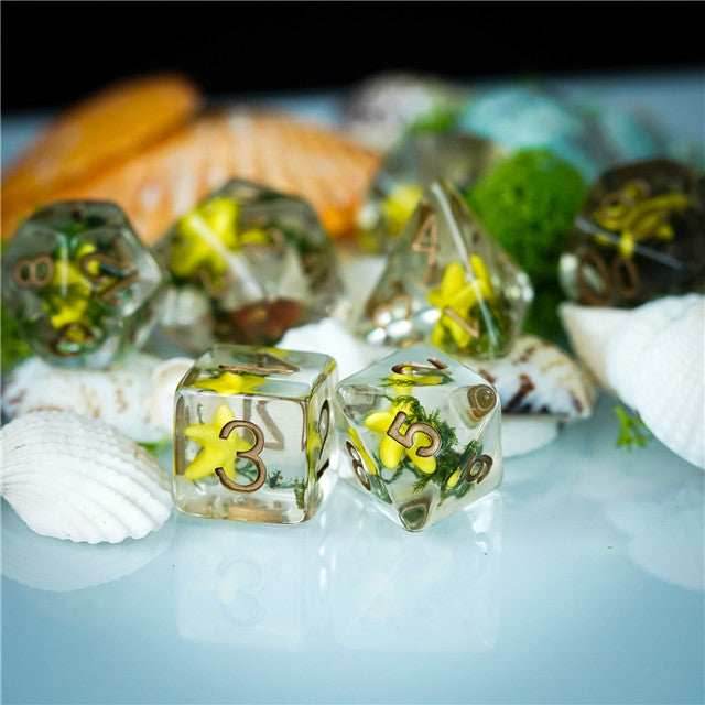 Yellow Starfish Dice 7-Dice Set Resin Dungeons and Dragons Dice - 