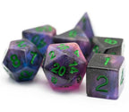 Purple & Blue w/green Galaxy Glitter 7-Dice Set RPG - 