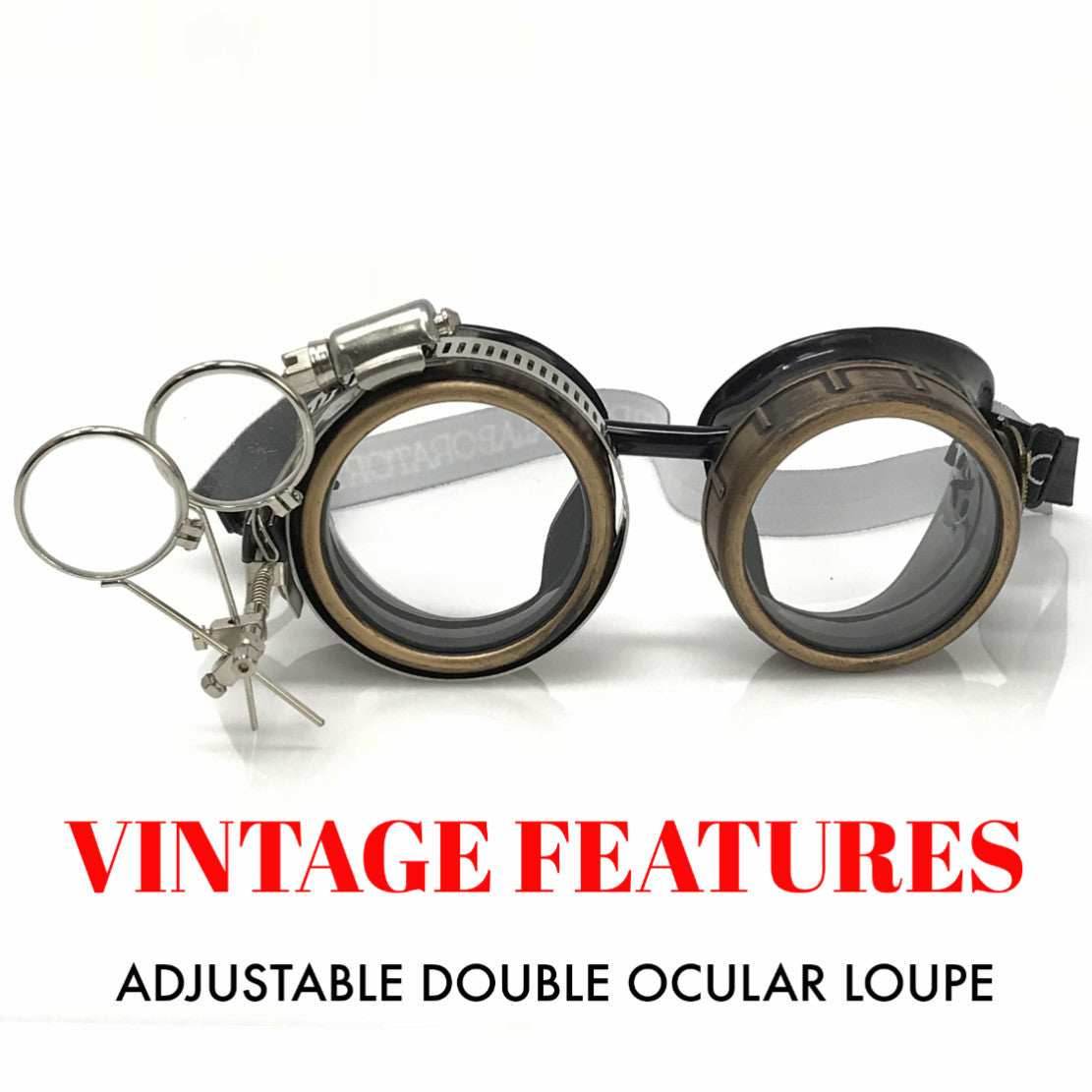 Steampunk Goggles with magnifying loupes clear lenses - 