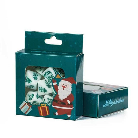 White Christmas Dice w/Green Presents Trees Snowman Holiday Festive - 