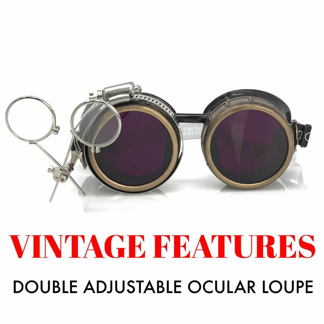 Steampunk Goggles with magnifying loupes purple lenses - 