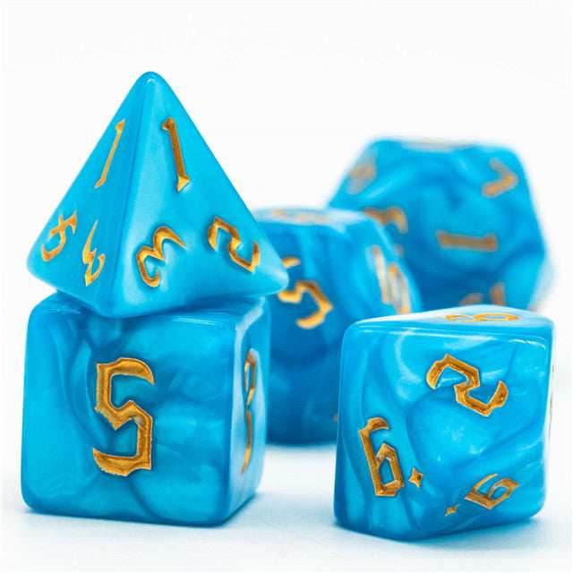 Blue Macaron 7-Dice Blend Set w/Gold Numbers - 