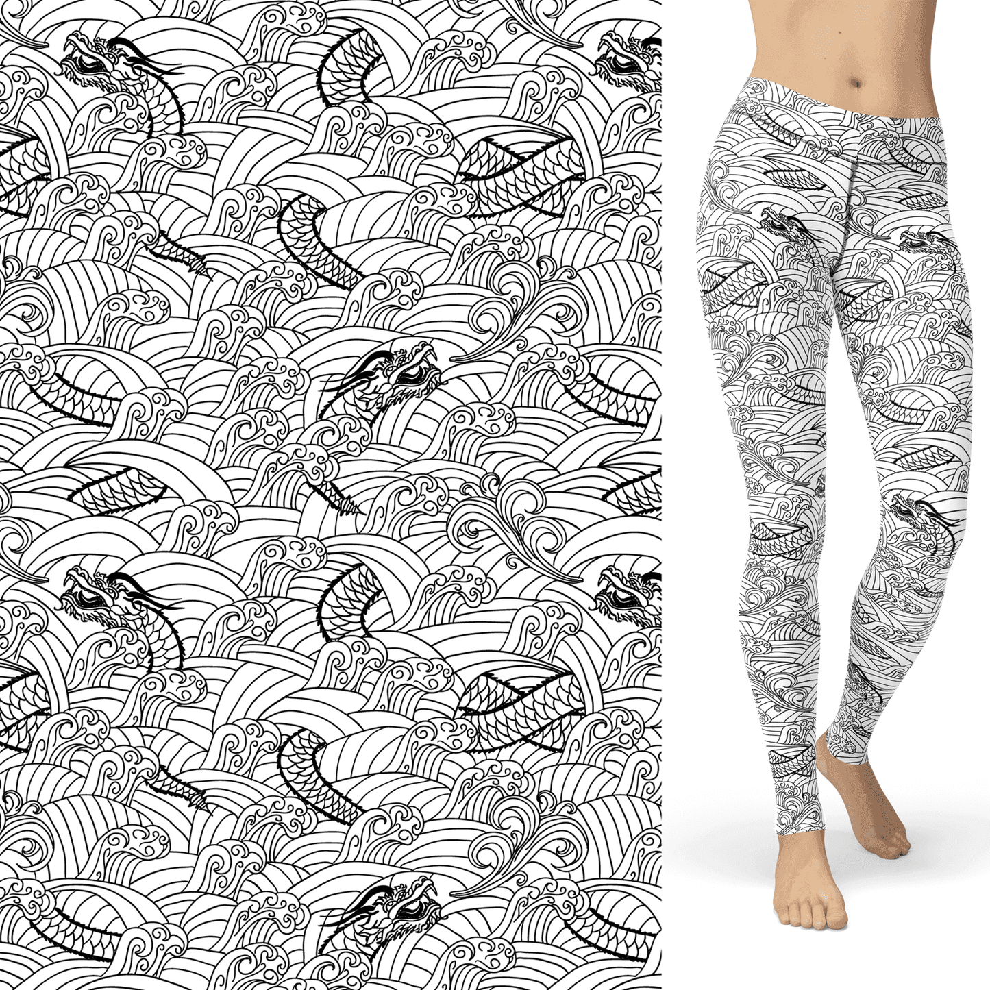 Dragon Coloring Book Leggings with Side Pocket - S-L = OS