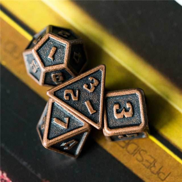 Copper Mini Metal Dice Ancient Effect | (10mm to 15mm) 7-Dice Udixi RPG - 