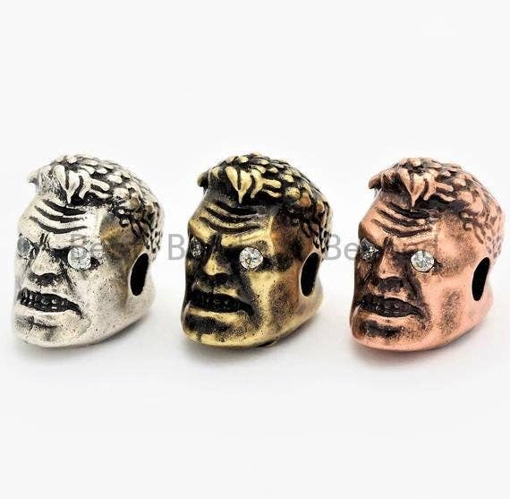 Antique Color Incredible Hulk Bead, Hulk Spacer Beads, Gold/Silver/Copper Charm, Men's Bracelet Beads, 12x11x8mm,sku#Y1110