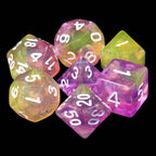 Lemon Jelly Purple/Yellow Glitter 7-Dice Set by HendgaDice - 