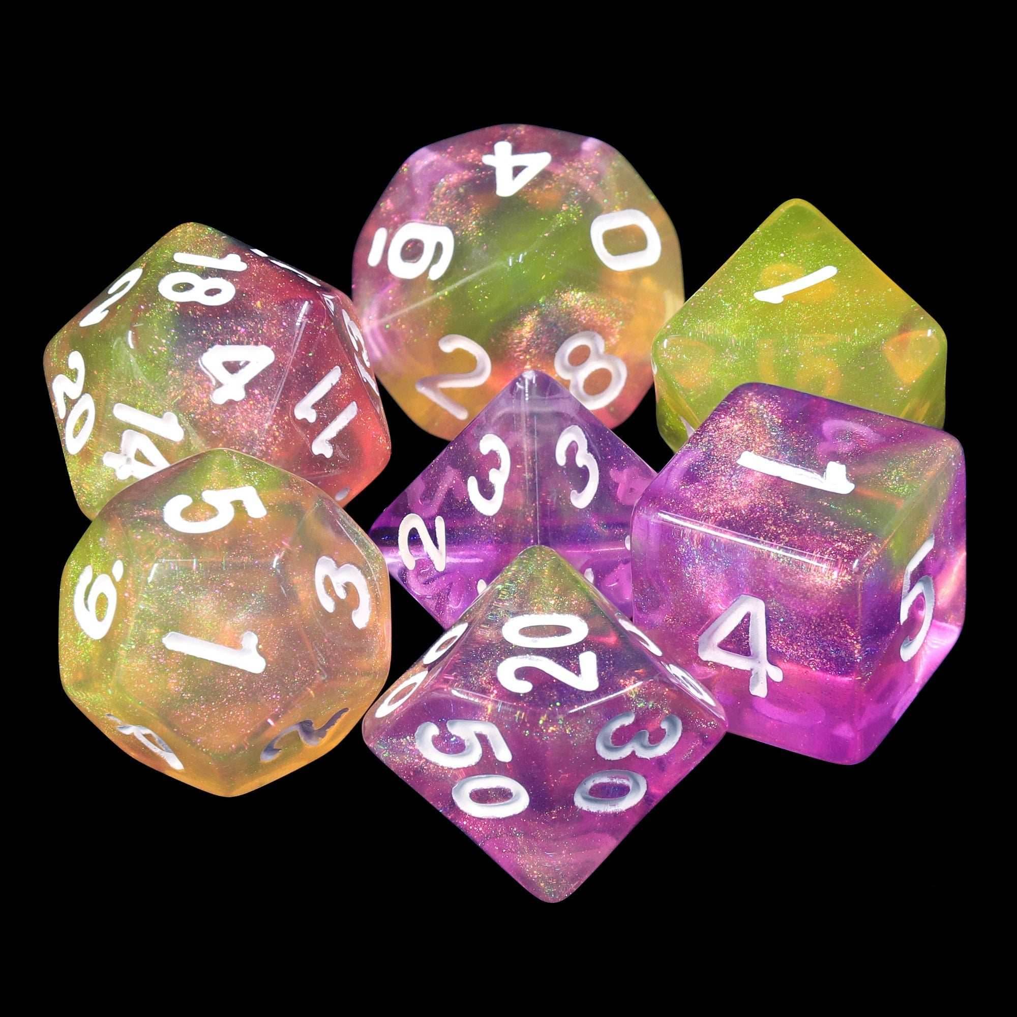 Lemon Jelly Purple/Yellow Glitter 7-Dice Set by HendgaDice - 