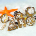 White Starfish Dice on Gold 7-Dice Set Resin Dungeons and Dragons Dice - 
