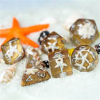 White Starfish Dice on Gold 7-Dice Set Resin Dungeons and Dragons Dice - 