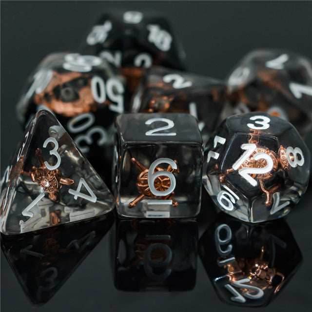 Fighter (Shield) Clear Dice w/ Golden Shield7-Dice Set Rpg - 
