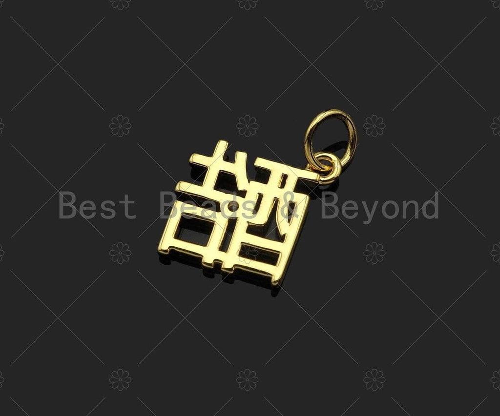 CZ Micro Pave Chinese Words Rich/ Love /Cool Charm, 18K Gold words Charm, Necklace Bracelet Charm Pendant, 13x10mm/11x10mm/12x11mm,Sku#Y432