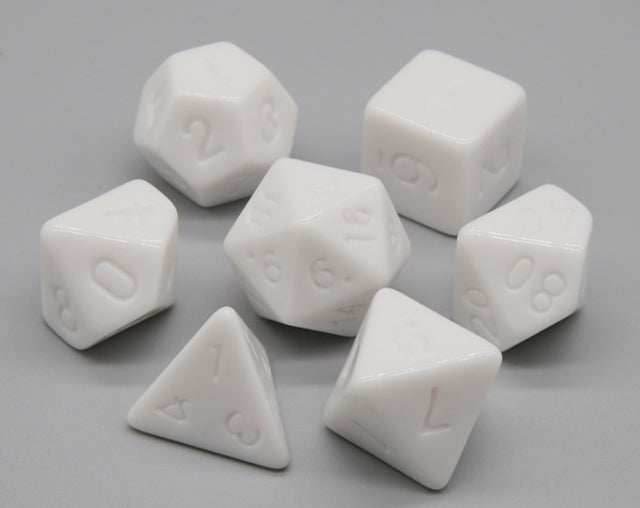 White Opaque (unink) 7-Dice Set of Polyhedral Dice for DND, RPG - 