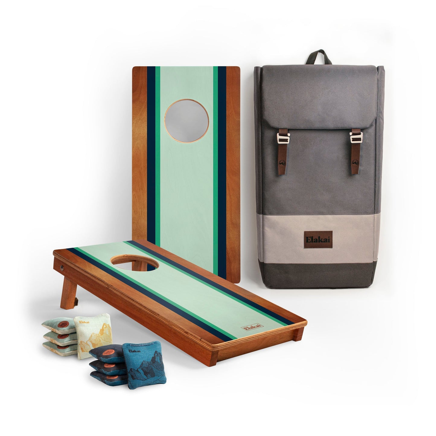 1ft x 2ft Graphic Wood Travel Cornhole Set | Classic Beach Stripes Collection