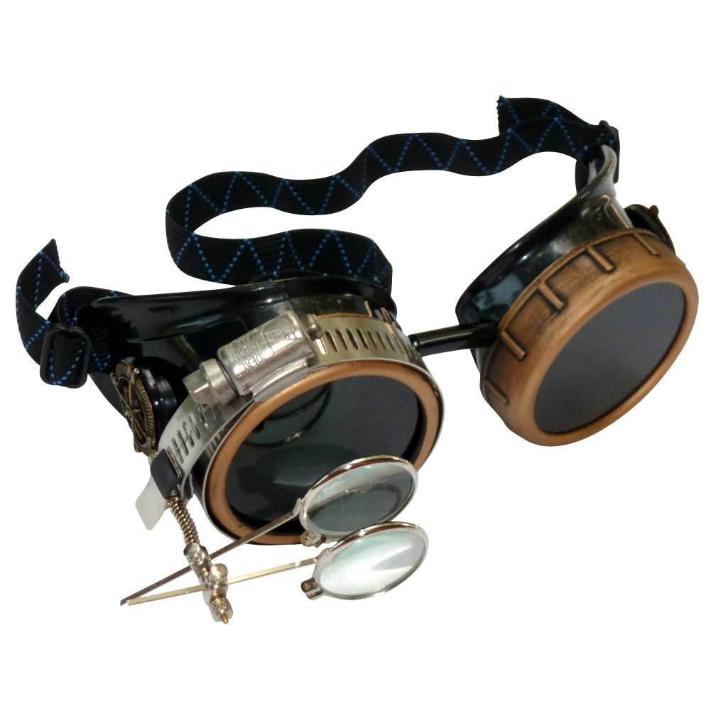 Steampunk Goggles with magnifying loupes black lenses - 