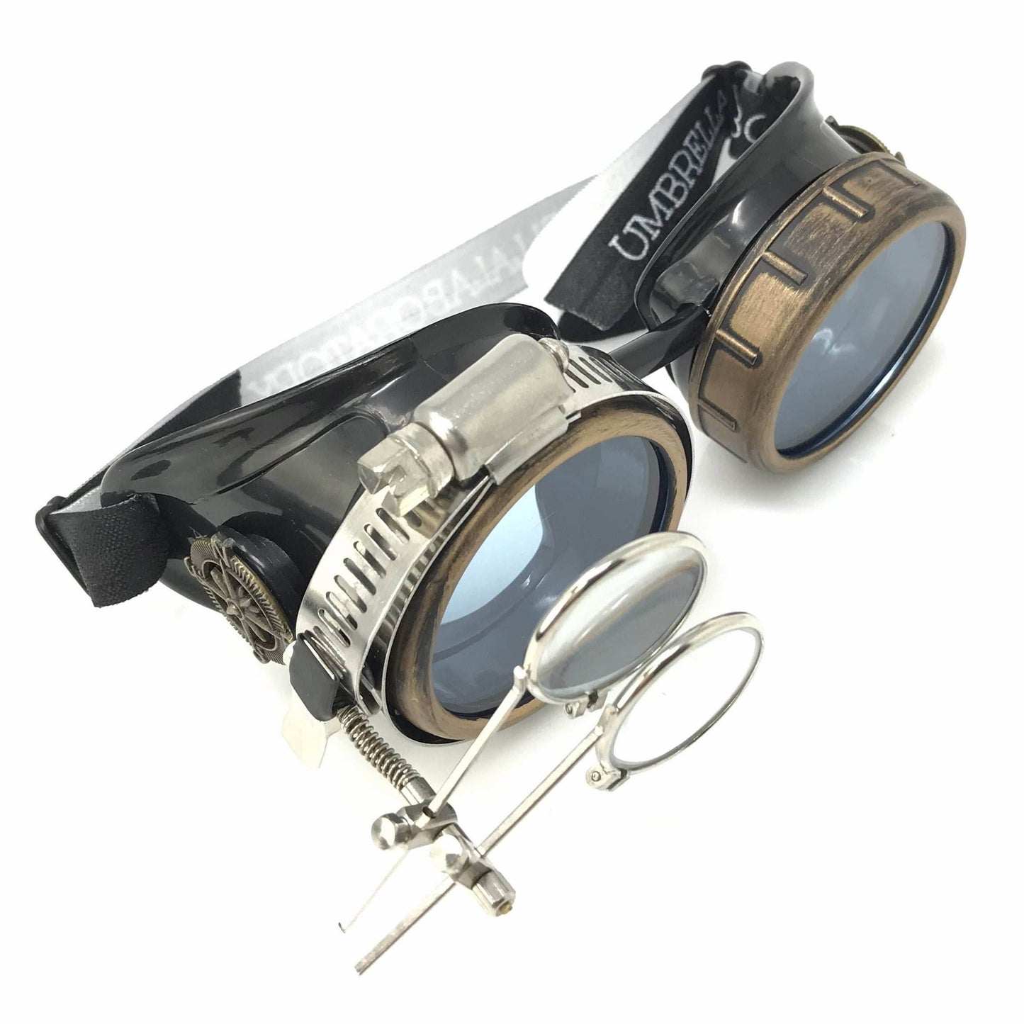 Steampunk Goggles with magnifying loupes UV glow neon blue prism diffraction lenses - 