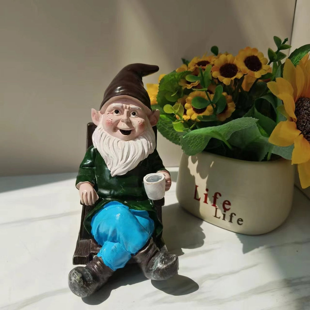 1pc Gnome Dwarf Rocking Chair Ornament Resin Outdoor Garden Decoration