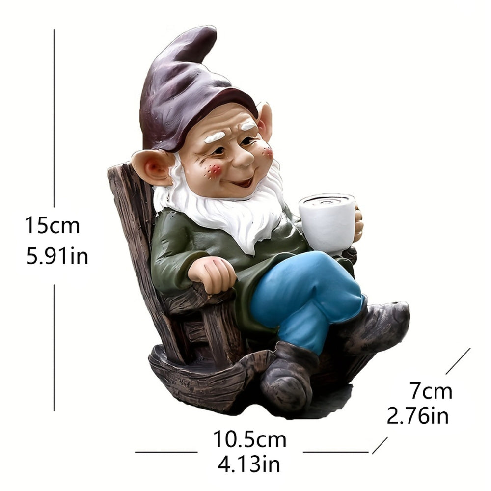 1pc Gnome Dwarf Rocking Chair Ornament Resin Outdoor Garden Decoration