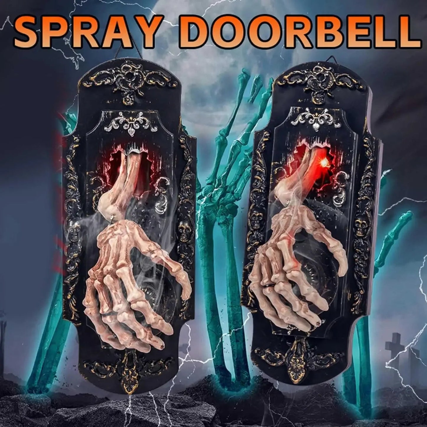 1PC Halloween Spooky Doorbell Sensor Spray Door Lock Luminous Audible Touch Sound Induction Venue Layout Haunted House