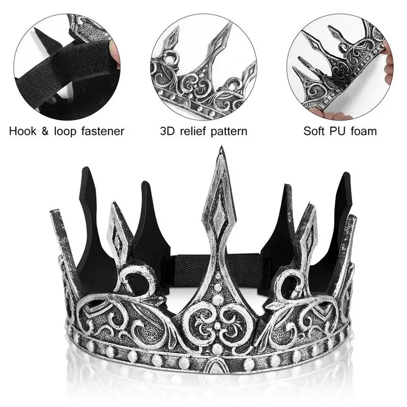 1pc Men King Medieval Crown Headband Soft PU Foam Crown Men'S Crown Headdress Halloween Party Cosplay Props (Random Pattern)