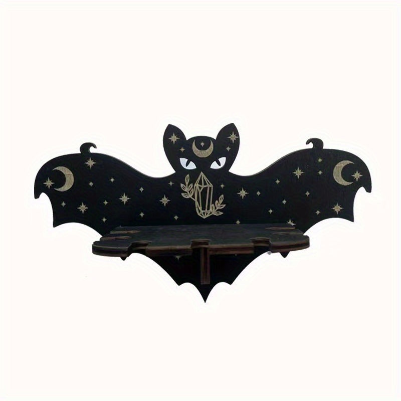 1pc Rustic Wooden Bat Crystal Floating Shelf - Wall Hanging Decorative Shelf Rack for Home, Living Room, Bedroom - Perfect for Halloween, Thanksgiving, Christmas, and New Year Gifts