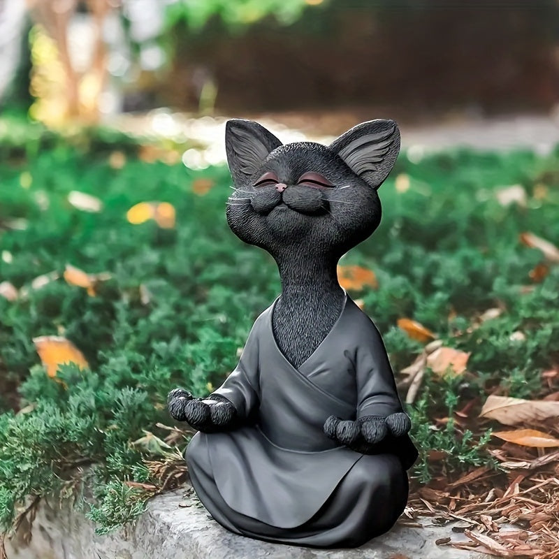 1pc Whimsical Cat Sculpture, Buddha Meditating Cat Statue, Cat Lover Gifts, Fairy Garden Animals, Decorations For Patio Yard Lawn Porch Desktop