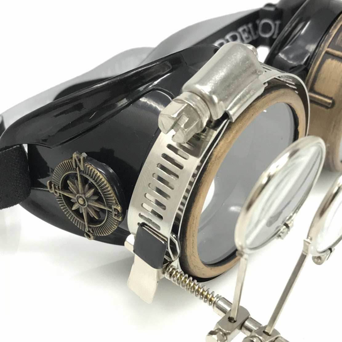 Steampunk Goggles with magnifying loupes clear lenses - 