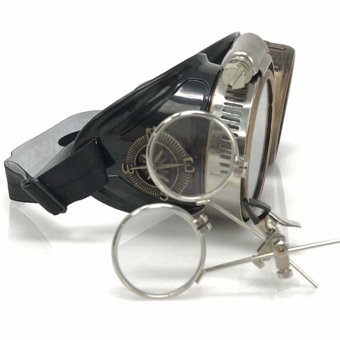 Steampunk Goggles with magnifying loupes clear lenses - 