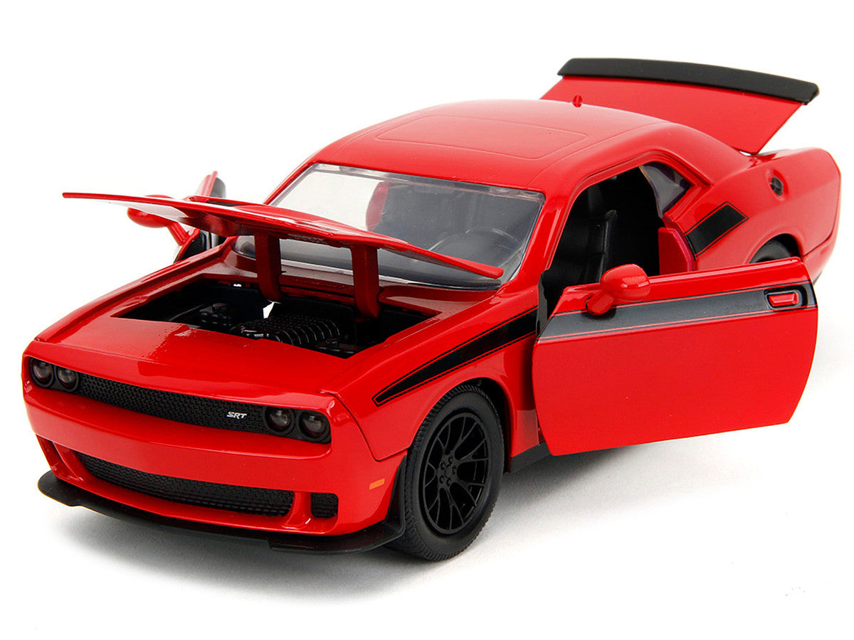 2015 Dodge Challenger Red with Black Stripes and Glenn Diecast Figure "The Walking Dead" (2010-2022) TV Series "Hollywood Rides" Series 1/24 Diecast Model Car by Jada