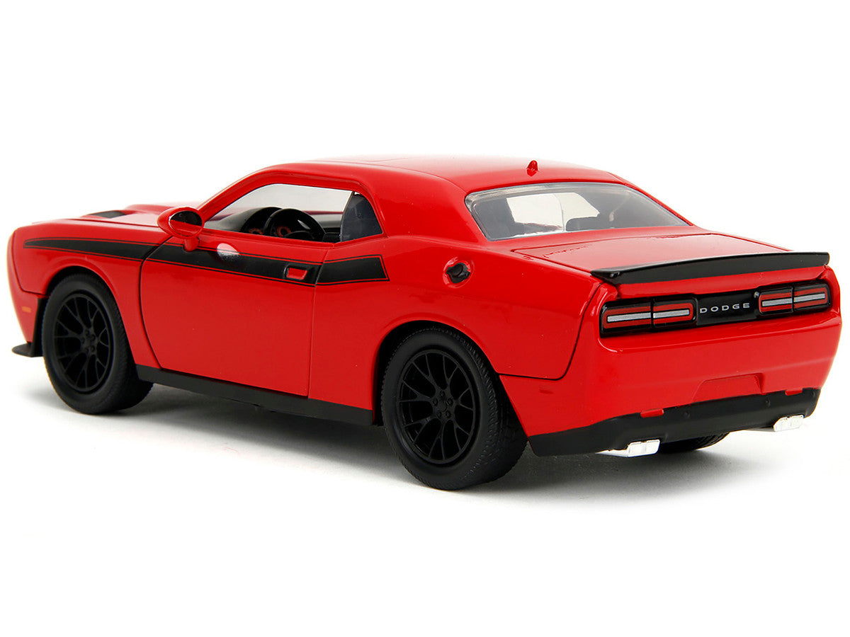 2015 Dodge Challenger Red with Black Stripes and Glenn Diecast Figure "The Walking Dead" (2010-2022) TV Series "Hollywood Rides" Series 1/24 Diecast Model Car by Jada