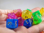 Milky 7-Dice Set Translucent w/Swirls and Gold Numbers by HDdice Red, Yellow, Green, Blue, and Purple - Red