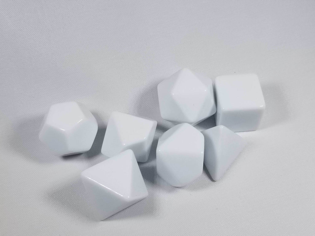 White Blank 7-Dice Set d4, d6, d8, d10, d12, d20 for Customization Ready DIY Bescon - 