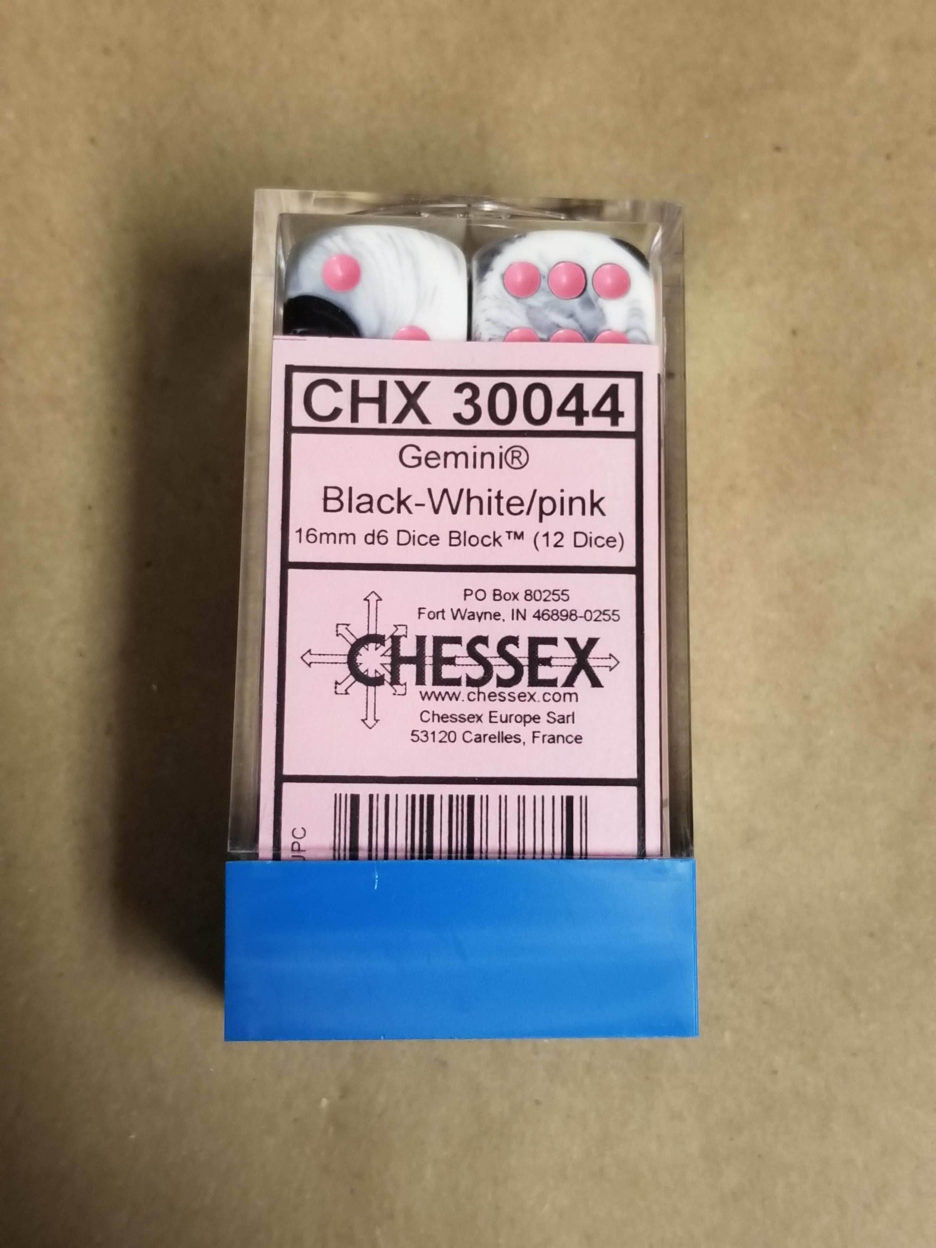 Gemini Black White w/Pink 16mm 12 dice block Limited Edition Lab Dice - 