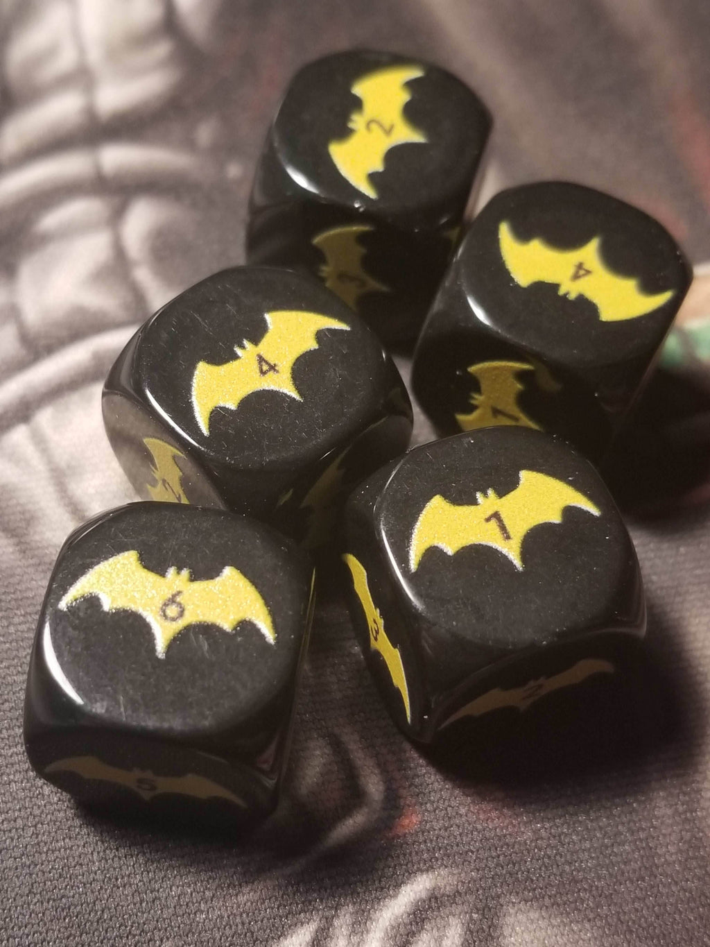 Yellow Bat Black Dice 6 Sided 16mm (Custom Printed) - 