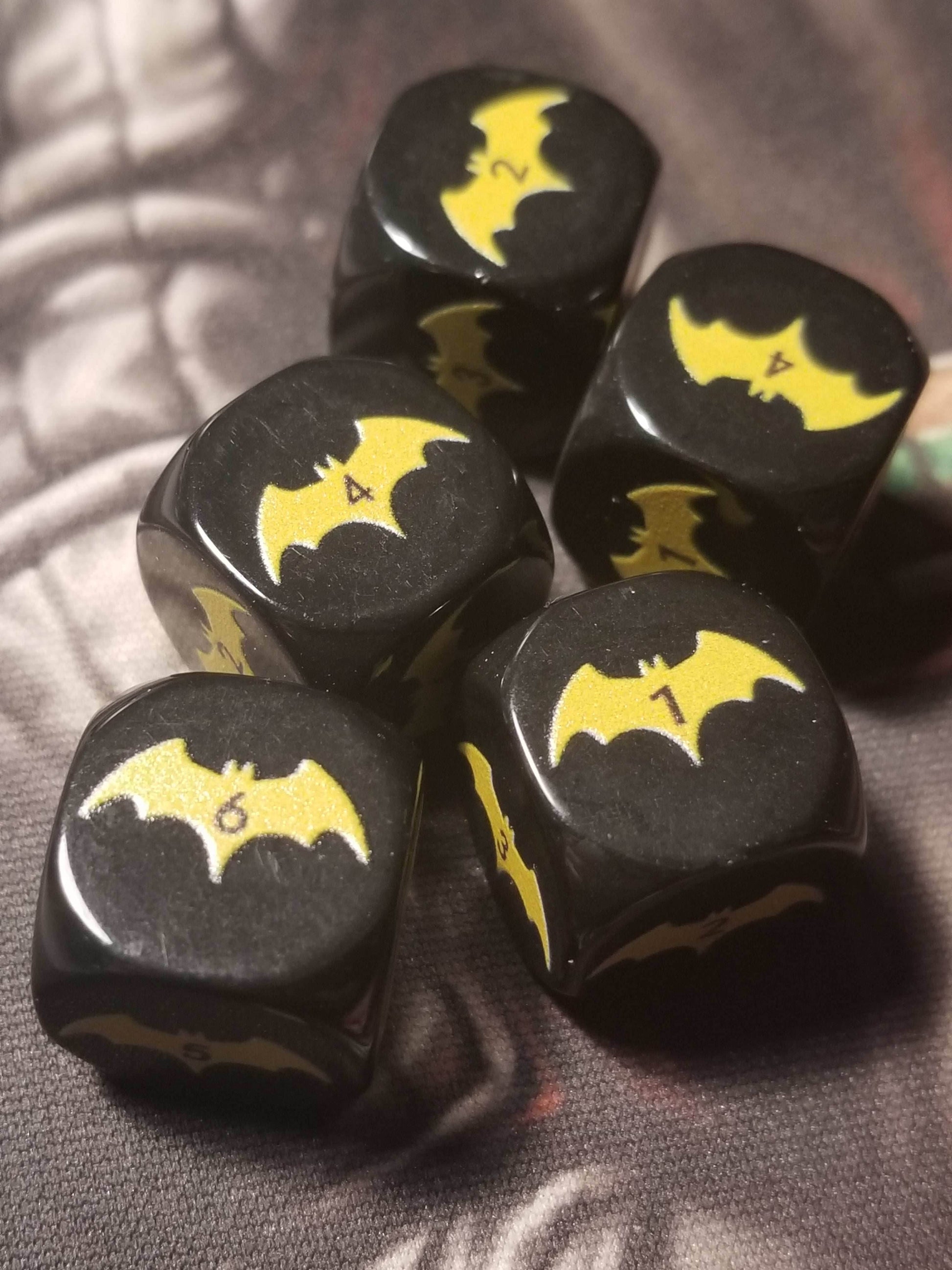 Yellow Bat Black Dice 6 Sided 16mm (Custom Printed) - 