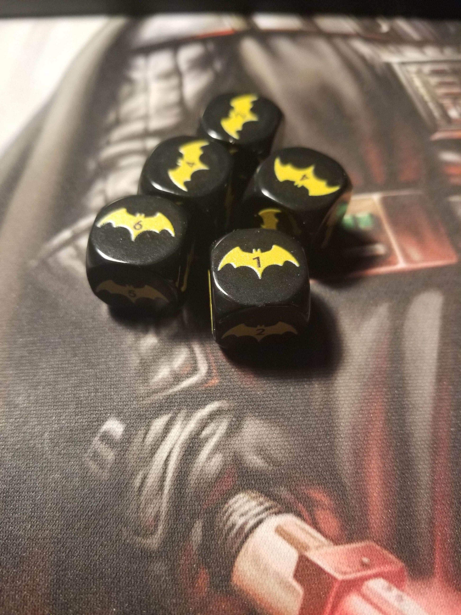 Yellow Bat Black Dice 6 Sided 16mm (Custom Printed) - 