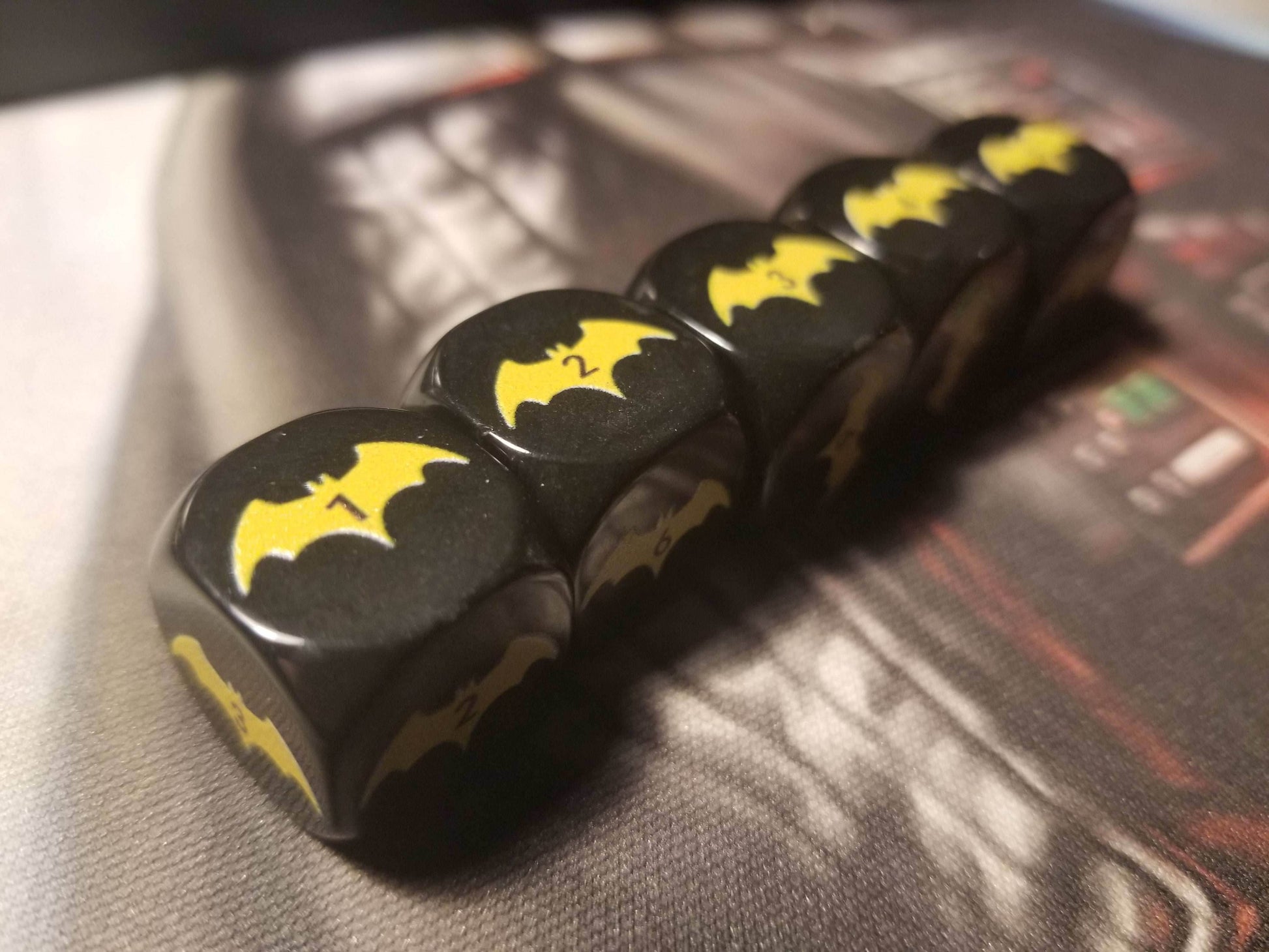 Yellow Bat Black Dice 6 Sided 16mm (Custom Printed) - 