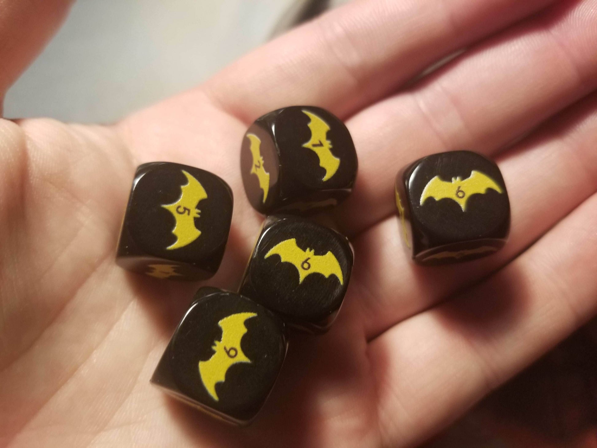 Yellow Bat Black Dice 6 Sided 16mm (Custom Printed) - 