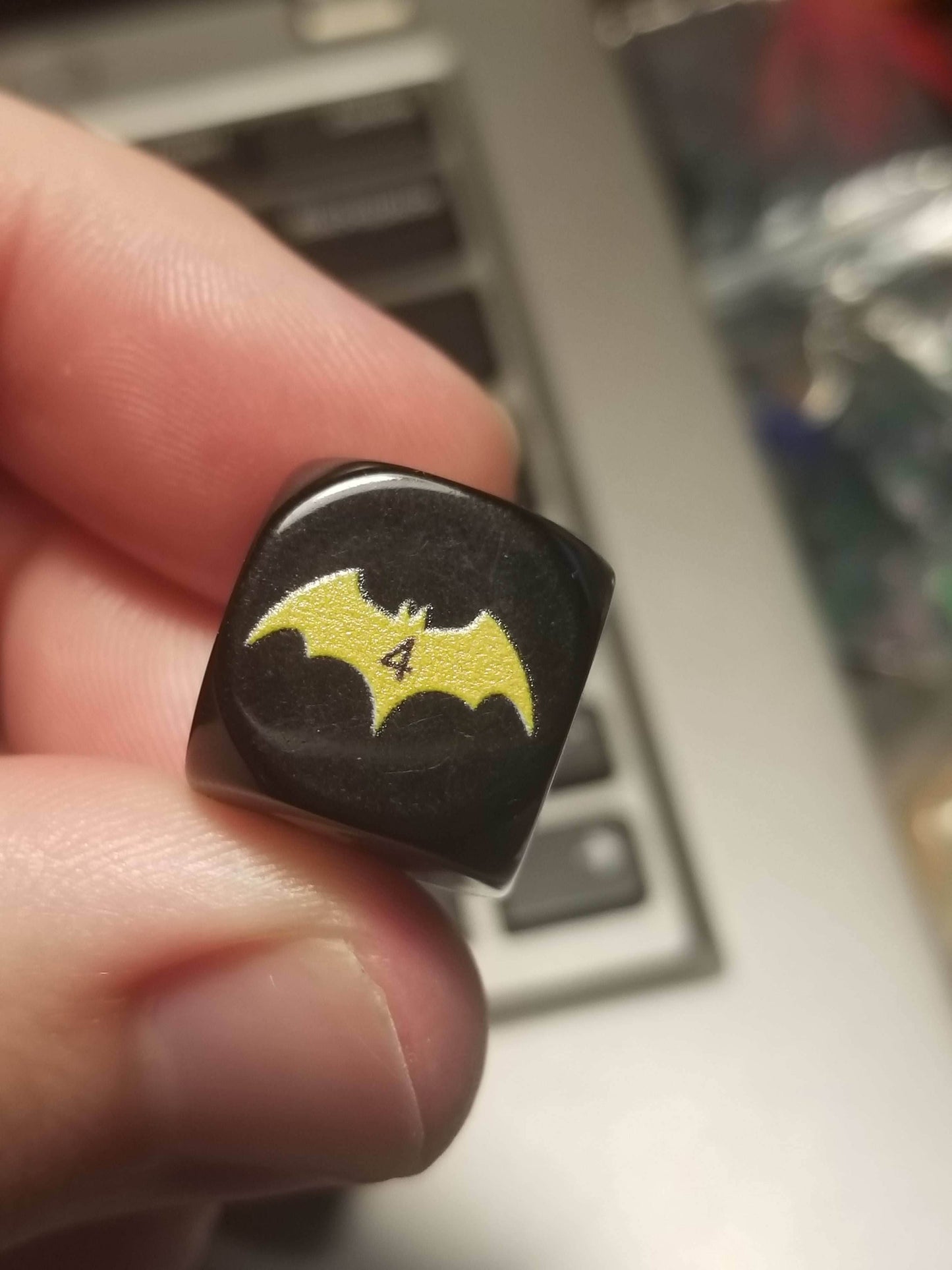 Yellow Bat Black Dice 6 Sided 16mm (Custom Printed) - 