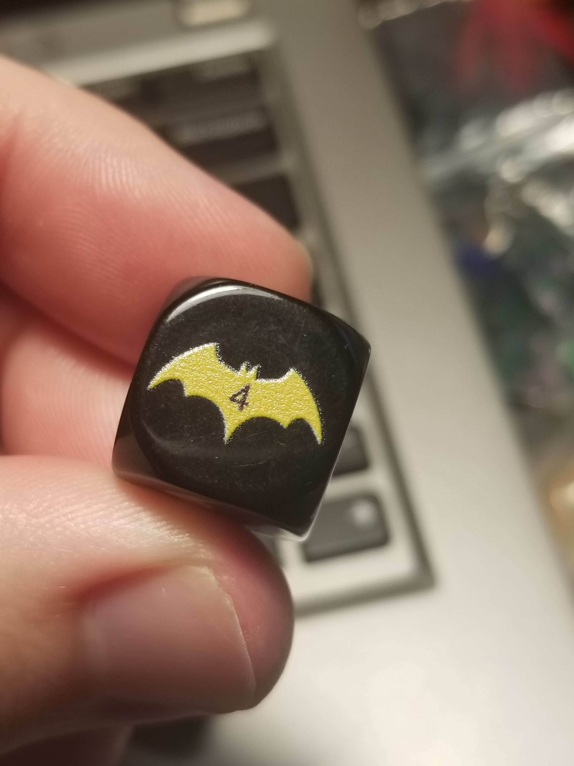Yellow Bat Black Dice 6 Sided 16mm (Custom Printed) - 