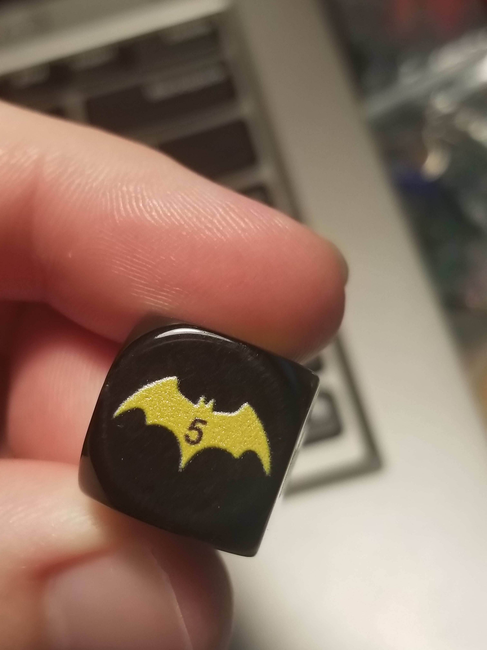 Yellow Bat Black Dice 6 Sided 16mm (Custom Printed) - 